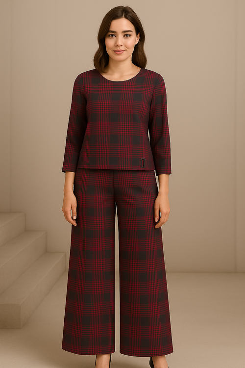 Spodnie Aldona Poznań 531024 krata bordo