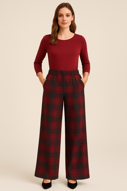 Spodnie Aldona Poznań 531024 krata bordo