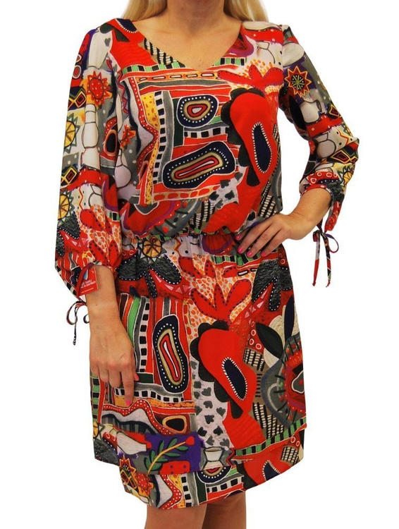 Sukienka Patricia 4-1078 czerwone wzory